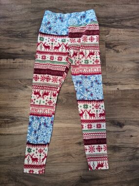 No Boundaries Red, Blue & White Holiday Reindeer Leggings